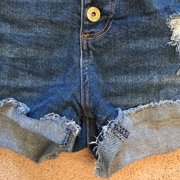 Vanilla Star High Waist Distressed Denim Shorts Womens Size 5 Button Fly Blue - Picture 9 of 11